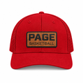Red Page Basketball trucker hat on a white background